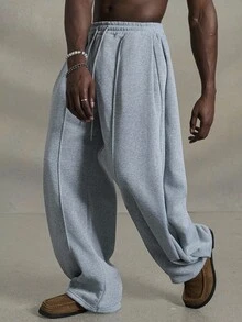 PAVTROS Men's Solid Color Drawstring Loose Sweatpants With Pockets, Vacation Baggy Sweatpants, For Husband, Boyfriend Gifts, Back To School - Grey - View 1