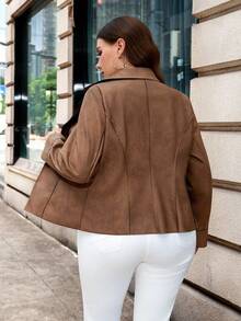 SHEIN Clasi 大码复古通勤收腰夹克棕色西装外套女式棕色夹克女式咖啡棕色上衣女式皮衣棕色两件套女式办公服、女式秋季服装、女式优雅服装2025秋冬新品万圣节圣诞节老钱风格复古女式保暖舒适弹力夹克女式休闲西装外套女式短款西装外套女式秋冬女式秋季服装女式万圣节服装圣诞节女式新年感恩节女式服装 - 咖啡棕 - 查看 4