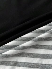 SHEIN 2 件棉质条纹半拉链圆领修身长袖 T 恤，适合青少年、冬季、Y2K 和街头服饰 - 彩色 - 查看 7