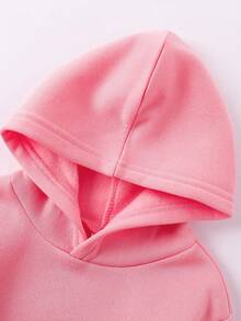 SHEIN 2 件套女婴服装，时尚甜美花卉和独角兽印花连帽长袖羊毛运动衫和羊毛独角兽印花裤，适合秋冬季外出 - 粉色 - 查看 6