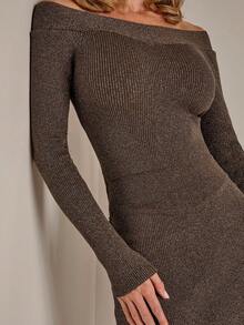 COSMINA Bộ 2 món áo len hở vai ôm sát gợi cảm thời trang nữ, quần áo thu đông màu nâu cà phê dành cho nữ - Cà phê nâu - Xem 5