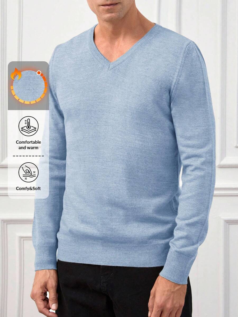 RueChic Men'S V-Neck Long Sleeve Sweater - Baby Blue - View 1