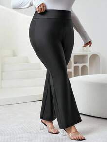 SHEIN CURVE+ Damen Große Größen Schwarze High Waist Weite Bein Schlaghose, modische Lässig Hose für Herbst/Winter - Schwarz - Übersicht 5