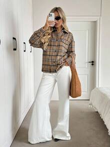 SHEIN LUNE Áo khoác kẻ caro thường ngày cho nữ, Thu/Đông - Nhiều màu - Xem 6