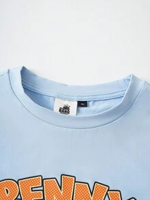 THE BIG BANG THEORY X SHEIN Plus Size Casual Penny Figure Graphic Ruched Side Blue Cropped Top, Summer - Blue - View 6