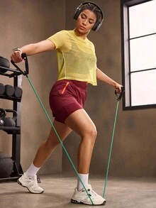 Powerista 女式宽松圆领短袖休闲健身运动T恤 - 黃色 - 查看 6