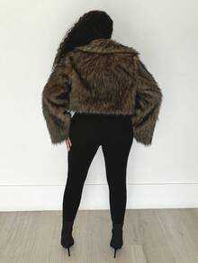 Alexandranx Women's Vintage Style Open Front Faux Fur Collar Coat, Fashionable Outerwear For Winter - Brown - View 2