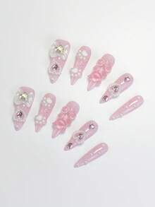 ROMWE Anime 10pcs Y2K Cute Heart, Star, Bow, Wing Nail Art Stickers With Tape