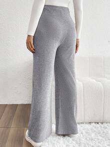 SHEIN Pantalones casuales de maternidad de unicolor, de pierna ancha, con cintura ajustable y acanalados - Gris - Ver 2
