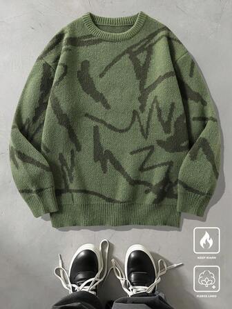 Manfinity Hypemode Men's Casual Colorblock Pattern Sweater, Autumn/Winter, Long Sleeve Top