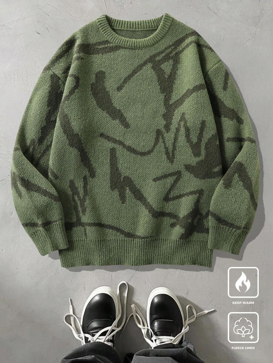 Manfinity Hypemode Sweater Kasual Pria dengan Motif Blok Warna, Musim Gugur/Musim Dingin, Atasan Lengan Panjang - Hijau - View 1