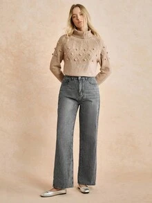 Écloséra 女款寬鬆休閒牛仔褲，帶側口袋與寬腿設計 - 淺灰色 - 查看 7