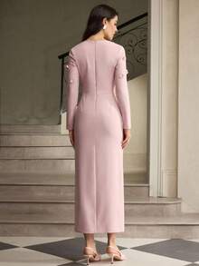 ZEYLAH Elegant 3D Applique Long Dress For Women - Pink - View 3