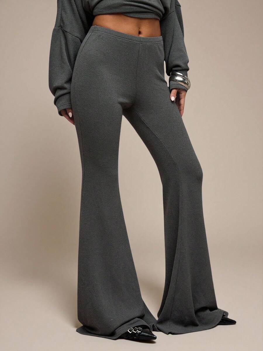 SHEIN BAE 女式纯色简约休闲裤 - 深灰色 - 查看 1