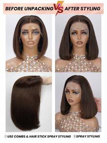 Chocolate Brown #3 13x4 Transparent Lace Front Bob Wig Human Hair 180% Density Short Pre Plucked Natural Hairline Install For Women - 9AM Hair Sport Vacation Travel Festival Prom Outdoor Cosplay Campus School Beach Wedding Camping Holiday Outfits Summer Outfits Vacay Vibes Charm Elegant Casual Y2k Fashion Styles Ss25 Breathable Cap Heat - S3 - View 8