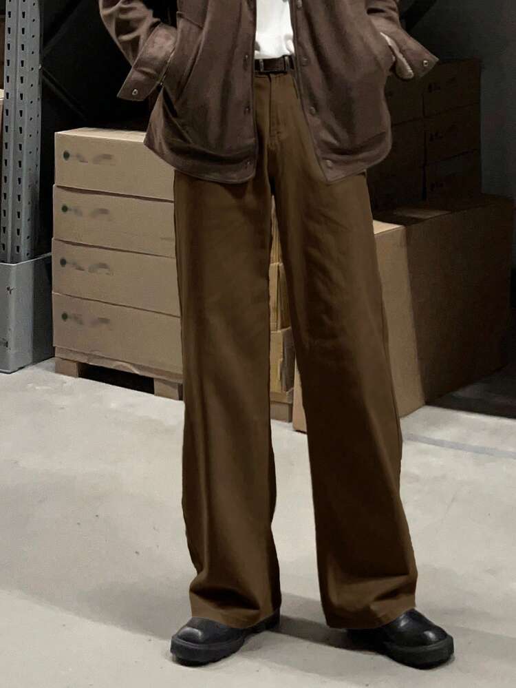 Men's Solid Color Straight Loose Casual Fashion Jeans, Autumn