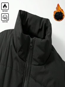 Manfinity Homme 男士秋冬立领黑色羊毛背心，棕色绗缝设计加厚棉服，休闲百搭无袖外套，男友礼物 - 黑色 - 查看 5