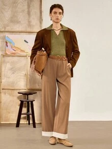 Franclia Slant Pocket Wide Leg Pants Without Belt - Brown - View 3
