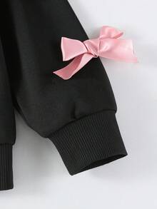 Sparklyn 2pcs/Set Teens' Minimalist Fashion Pink Bow Black Top And Pink Pants Sweatsuit Fall Winter - Multicolor - View 4