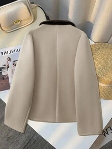 SHEIN Clasi 大码女式翻领撞色优雅休闲外套，适合户外活动和通勤。 - 彩色 - 查看 2