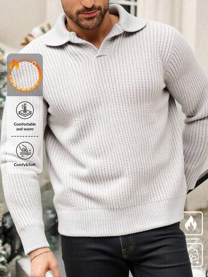 EURMUSE Men Polo Collar Stripe Knitted Regular Sweater