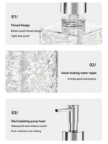 1 件浴室乳液瓶和泡沫瓶，适用于洗发水、沐浴露、护发素、液体肥皂，300ml/400ml 灰白塑料水波纹可再填充空洗发水泵瓶，浴室盥洗用品，易于清洁和使用 - 彩色 - 查看 3