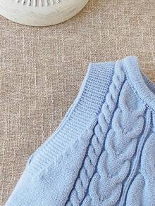 SHEIN 男婴休闲圆领麻花针织连体裤，秋季 - 淺藍色 - 查看 6