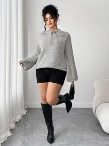 SHEIN Elenzya Soft & Fluffy Gray Sweater + Bow, Gorgeous For Autumn/Winter! - Light Grey - View 4