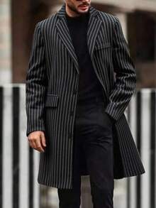 Manfinity Homme Men's Mature Casual Long Striped Overcoat, Suitable For Daily Casual, Commuting, Street Fashion, Spring And Autumn Seasons. This Jacket Is An Indispensable Versatile Item In A Man's Wardrobe, And Is An Excellent Gift For A Boyfriend Or Husband.