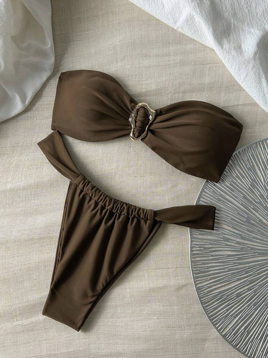 Swim Vcay Bộ bikini dây kim loại màu trơn Springbreak dành cho nữ, đồ bơi mùa hè gợi cảm
