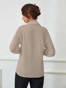 RosyDaze Women's Solid Color Drop Shoulder Long Sleeve Single-Breasted Casual/Work Shirt