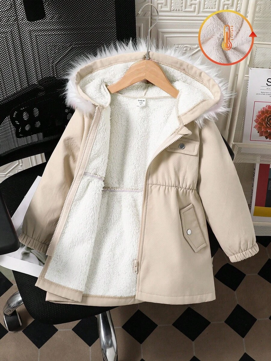 Sparklyn Young Girl' Pink Composite Jacket With Detachable Hood And Fur Collar, Casual Everyday Wear
