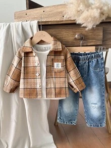 Vintaside Kids 男童格子长袖T恤和牛仔裤套装 - 彩色 - 查看 4