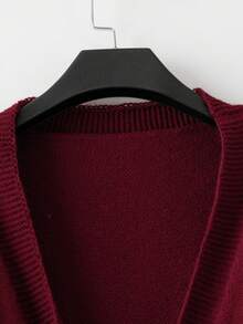 Regalyn Cárdigan de punto con cuello en V cruzado y cintura ceñida en color borgoña de estilo vintage para mujer de talla grande