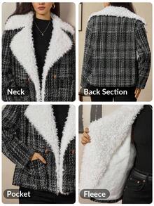 Zelara Plus Size Women Fuzzy Lapel Neck Long Sleeve Plaid Loose Casual Jacket, Autumn Winter Tweed Jacket Women Teddy Collar Tweed Jacket Plus Size Tweed Jacket Women For Women Casual Women's Winter Winter Women's Winter Jacket Going Out Tops Going Out Female Country Look Plaid Chic Women's Jacket Chic Blazer Women Autumn For Women Black Jacket Winter For Women Women's Winter Thanksgiving For Women - Black and White - View 12