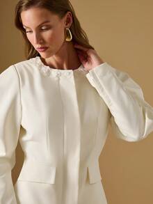 Briarwyn Women's Solid Color Round Neck Long Sleeve Fashionable Elegant Regular Jacket In Fall/Winter,Fall For Women, New Year Old Money Style - Cream - View 7