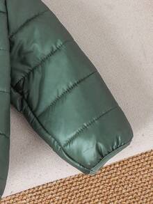 SHEIN Cappotto imbottito con cappuccio, cerniera e fodera termica per bambini maschi, nero, casual, versatile, morbido e confortevole, adatto per giocare nella neve, giacche per bambini piccoli - Verde Scuro - Visualizzare 3