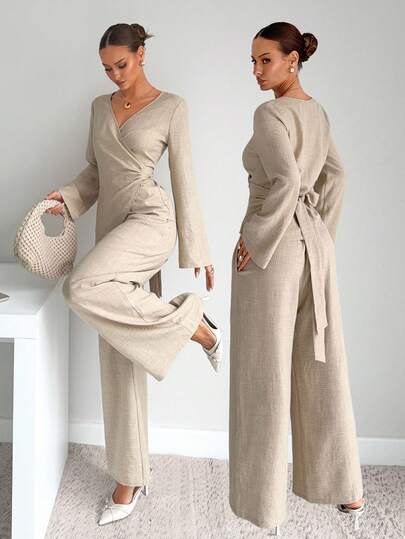 Siren Gaze New Autumn Waist Shirt Suit, Elegant Two-Piece Suit, Linen Waist Shirt, Casual Suit, Teacher's Day, Travel, Airport Wearet Modest Two Piece Set Comfortable Two Piece Set Winter