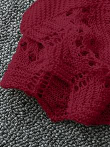 DreamSkyne 大码女式纯色海滩度假浪漫钩针编织网眼抽绳蝴蝶结开衫西部风 - 酒紅色 - 查看 5