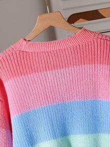 SHEIN 少女彩虹色块休闲时尚修身针织开衫，秋冬款