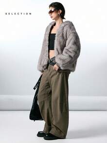 LYSMO SELECTION2025 Autumn And Winter New Women's Fashion Double-Sided Zipper Front Furry Hooded Thick Gray Coat, Winter Wear, Street Wear, Christmas, Halloween, Going Out - Grey - View 4