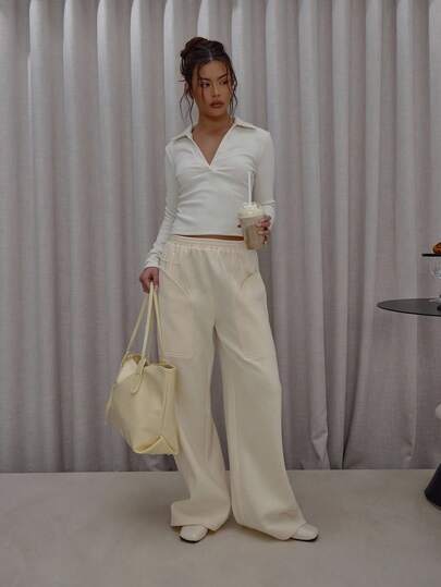 MUSERA Joggers de pierna ancha con cintura elástica y bolsillo grande, ropa de calle elegante y casual, sexy para salir en otoño, invierno y Navidad