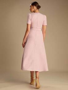 Enchnt Váy đi làm thanh lịch với trang trí sequin và thắt lưng - Hồng - Xem 7