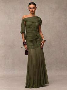 SHEIN BAE Women's Elegant Ruched Asymmetric Dress, Summer ,Wedding Guest Dress Women,Valentine's Day,Valentine Outfits For Women