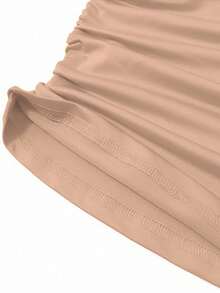 Glamine 1 pieza Camiseta sin espalda con pliegues de unicolor para mujer, ropa de mujer para otoño, de vuelta al colegio - Caqui - Ver 8