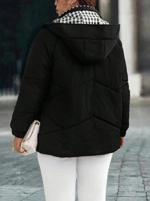 EMERY ROSE Women's Plus Size Casual Hooded Jacket, Autumn/Winter - Black - View 2