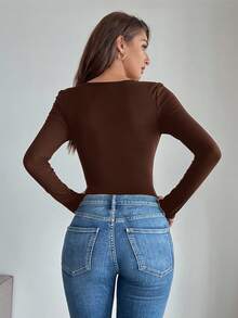 Firerie 女款黑色十字褶皱 3D 花卉长袖上衣 - 棕色 - 查看 6