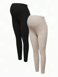 Modmama Umstandsleggings Einfarbig mit verstellbarem Bund, Rippstrick - Schwarz - Übersicht 11