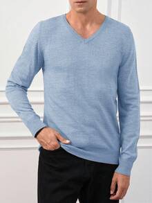 RueChic Men'S V-Neck Long Sleeve Sweater - Baby Blue - View 4