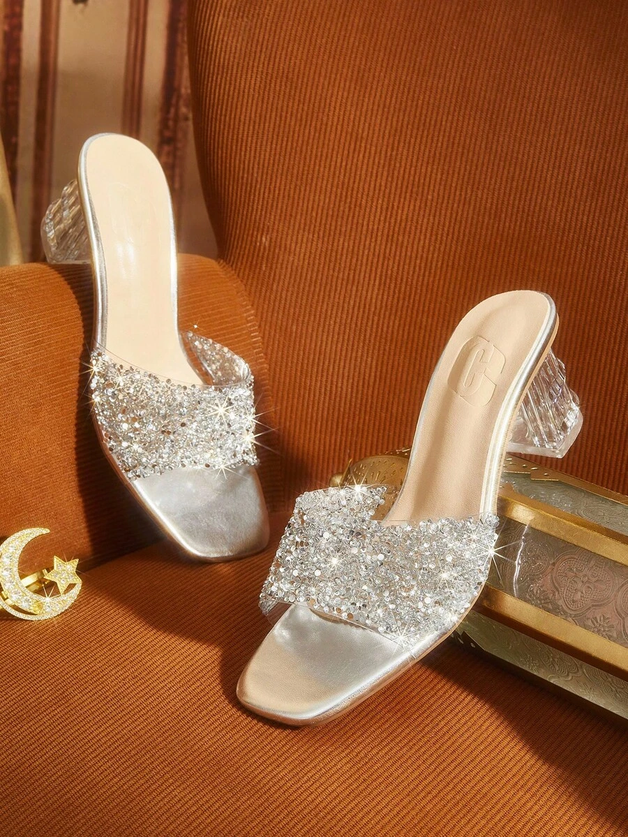 CUCCOO TILAWA Women's Fashion Crystal Heel Glass Rhinestone High Heel Sandals, Suitable For Outings, Banquets And Other Events - Silver - View 1